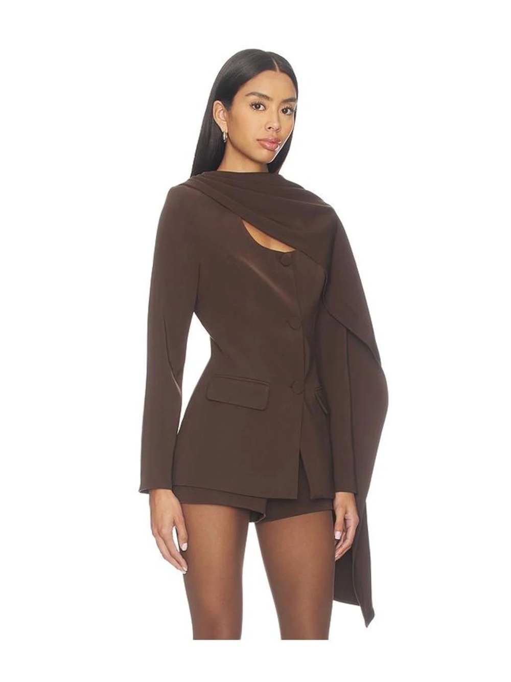 Line and Dot Revolve Nimah Scarf Chocolate Brown Blazer Size Small